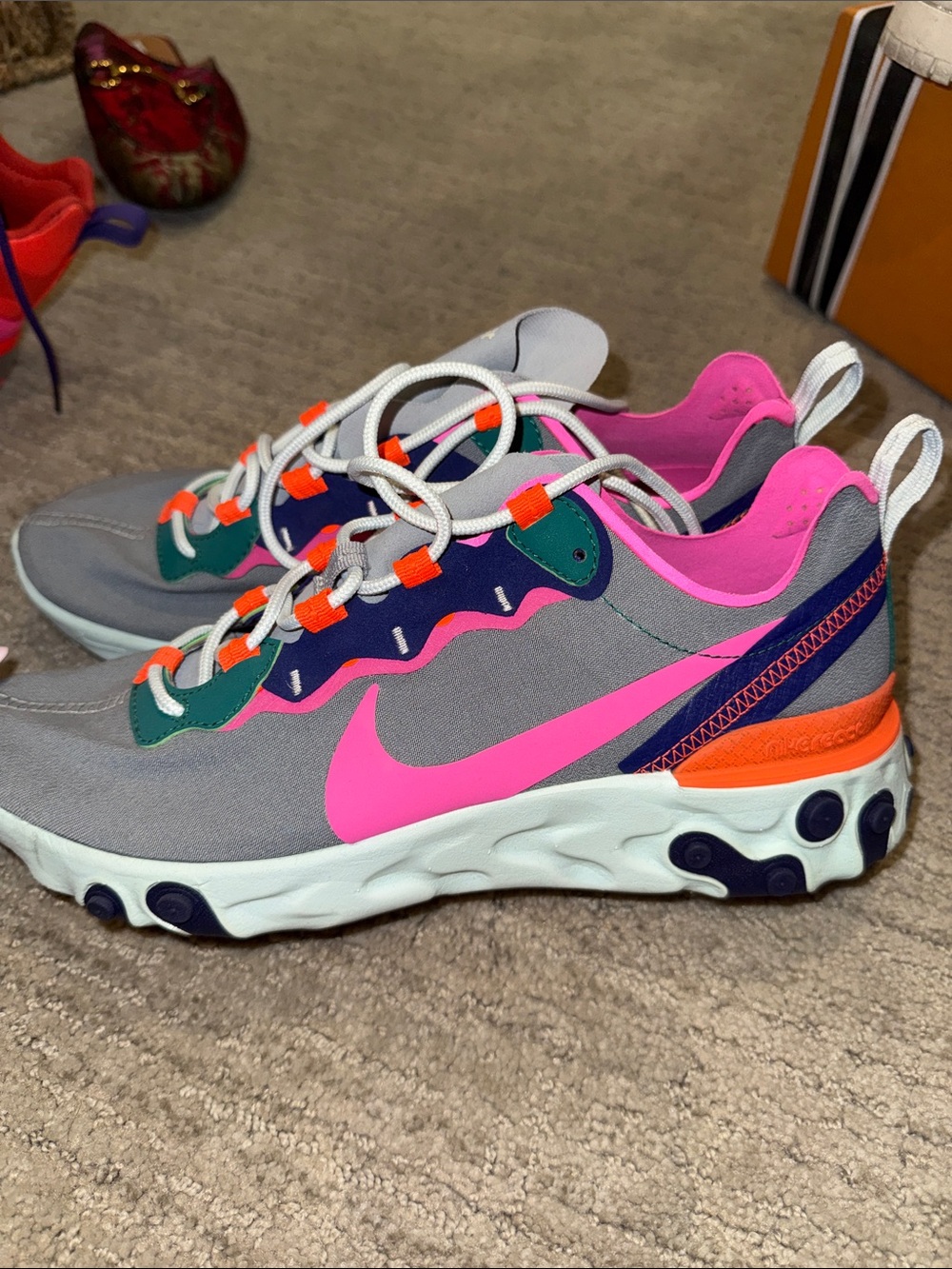 Nike Kids Gray Sneakers with Pink, Orange & Teal Accents